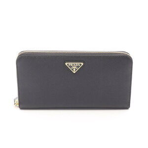 Prada SAFFIANO Triangle Round Long Wallet Leather Black